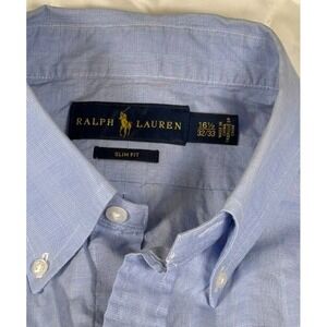 Ralph Lauren Shirt Mens 16‎ 1/2 - 32/33 Slim Fit Blue 100% Cotton Button Front